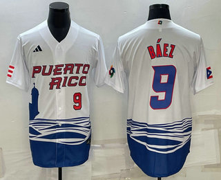 Mens Puerto Rico Baseball #9 Javier Baez Number White 2023 World Baseball Classic Stitched Jersey->2023 world baseball classic->MLB Jersey
